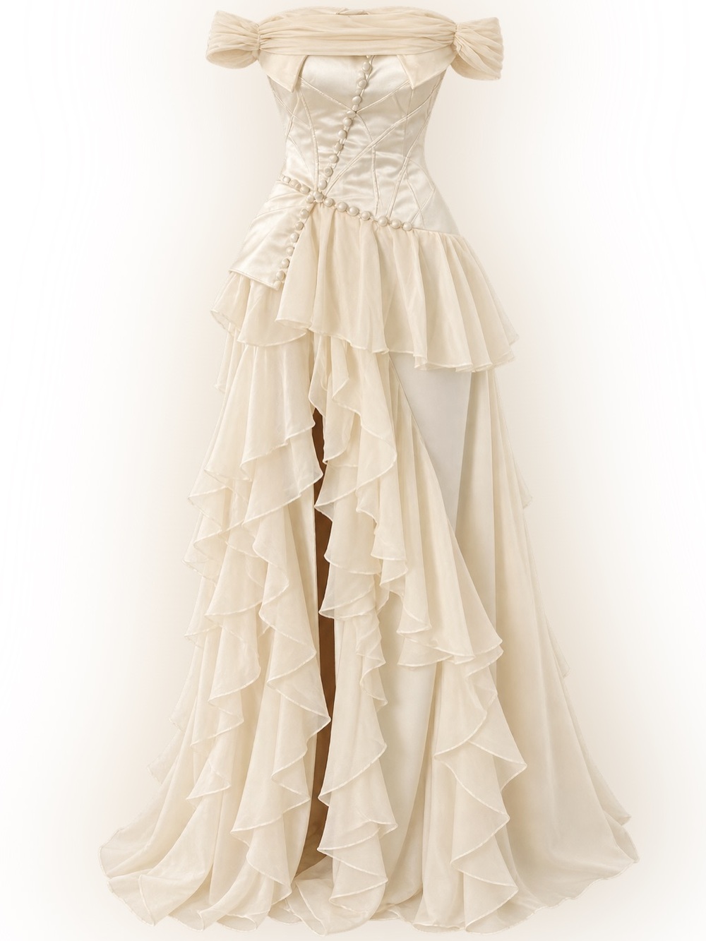 Elegant Cream wedding/prom dress Ruffled Maxi Skirt
